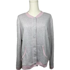 Women’s Charter Club Intimates Fleece Jacket, Size Large, Heather Gray and Pink